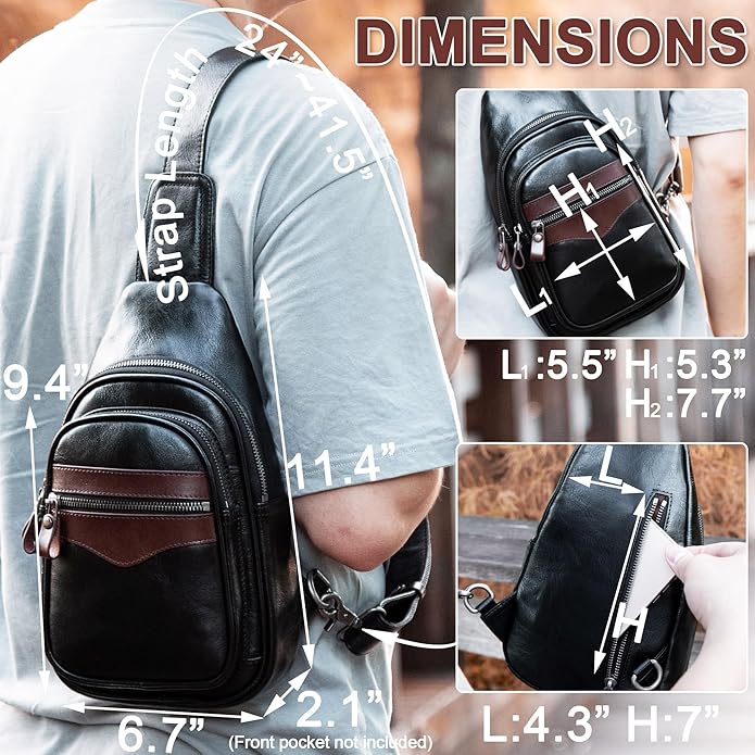 Genuine Leather Sling Bag for Men and Women Crossbody Shoulder Bag Sling Backpack Chest Purse Carry on Casual Daypack | Genuine Leather, Shoulder Bag, Carry on, Casual, Daypack