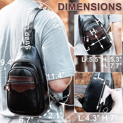 Genuine Leather Sling Bag for Men and Women Crossbody Shoulder Bag Sling Backpack Chest Purse Carry on Casual Daypack | Genuine Leather, Shoulder Bag, Carry on, Casual, Daypack