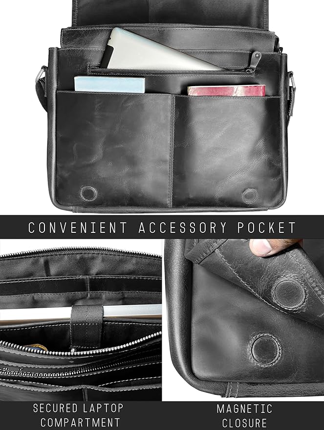 Leather Messenger Bag for Men 16" Full Grain Leather Laptop Bag Vintage Crossbody Office Satchel Travel Shoulder Bag