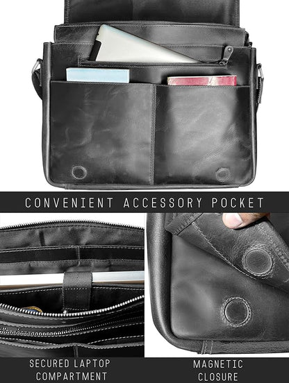 Leather Messenger Bag for Men 16" Full Grain Leather Laptop Bag Vintage Crossbody Office Satchel Travel Shoulder Bag