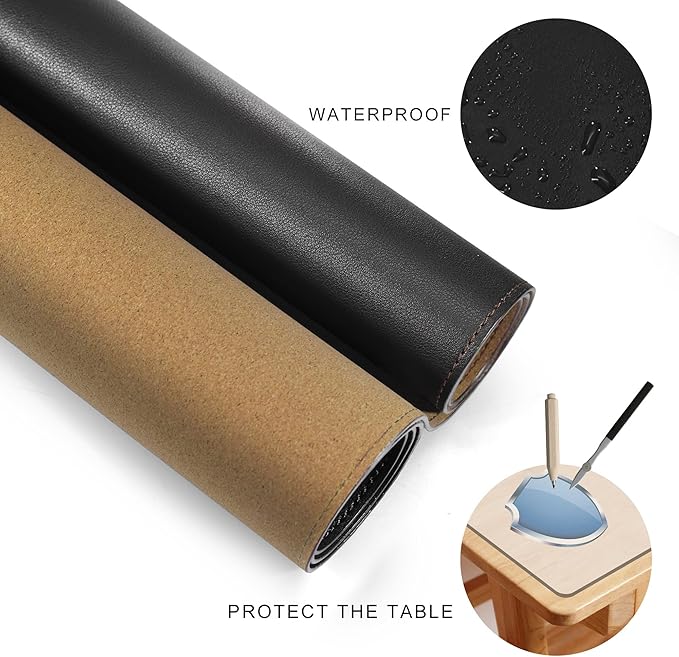 MAIDERN 55' x 15.7' Cork & Leather Desk Mat, XXL Dual Sided Desk Pad Protector for Gaming & Home Office (Black)