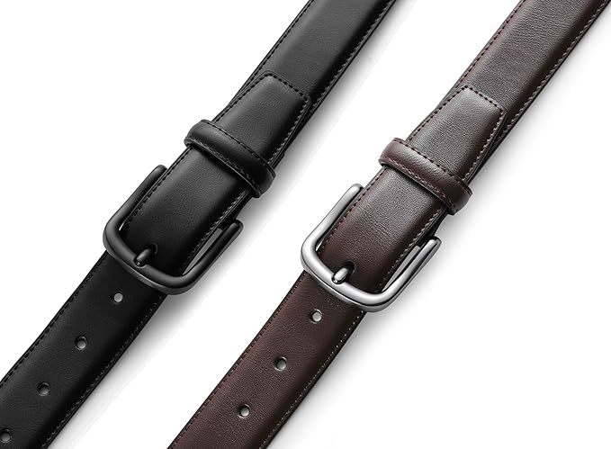 MILORDE Men's Leather Dress Belt 2Pack, Handmade, Genuine Leather, Fashion & Classic Designs for Work Business and Casual