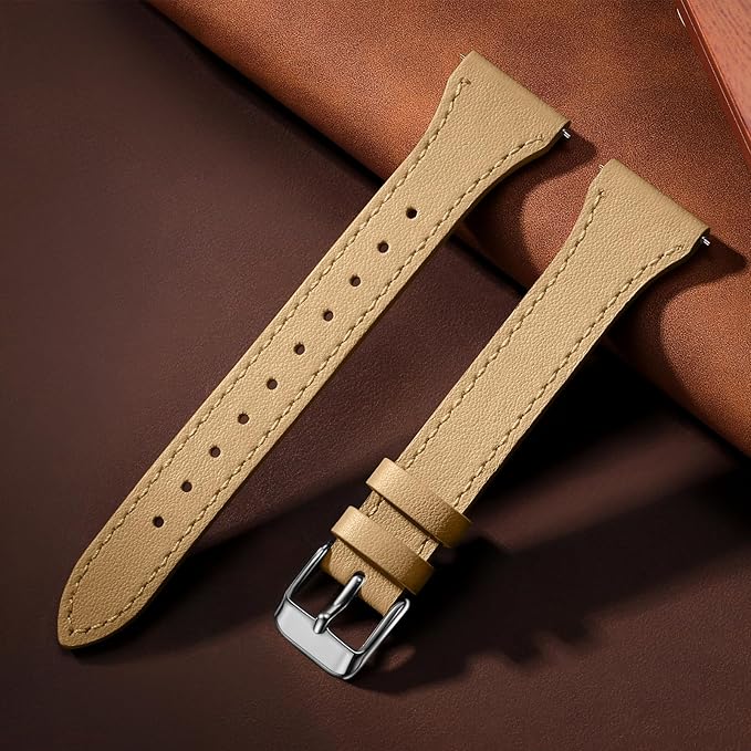 GEAK Slim Leather Band Compatible with Galaxy Watch 7 Band/6 5 4 FE 40mm 44mm/5 pro 45mm/Classic/Galaxy Active 2, 20mm Genuine Leather Strap with Quick Release Buckle for Samsung Watch Bands Women