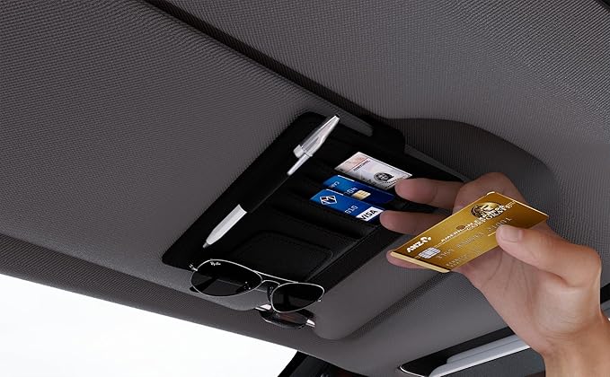 Auto Car Sun Visor Organizer, Multifunctional Auto Interior Accessories Storage Pocket Sun Visor Pouch for Card License Registration Document Pen Key Interior Accessories Pocket Organizer (Black)
