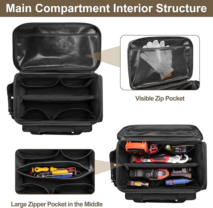 Rexmica 14-Inch Tool Bag with Anti-friction Bottom, Hand Tool Storage Organizer for Men, Tactical Range Bag, Multi-purpose Work Tote for Repairman, Carpenters, Handyman, Black