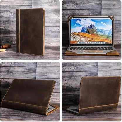 Top Grain Leather 13.3" Slim Laptop Folio Case Protector, Vintage Open Style, Fully Handmade, Compatible with MacBook Pro 13.3" MacBook Air 2022 DELL XPS 13" & Other PC, Coffee 13.3 Inch