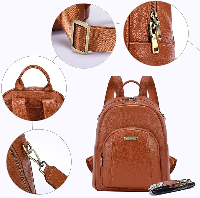 Blofinche Women's Genuine Leather Backpack Purse, 12.9 Inch Laptop Backpack with Anti-Theft Pocket, Stylish Leather Bag for Work & College, Fashion Brown