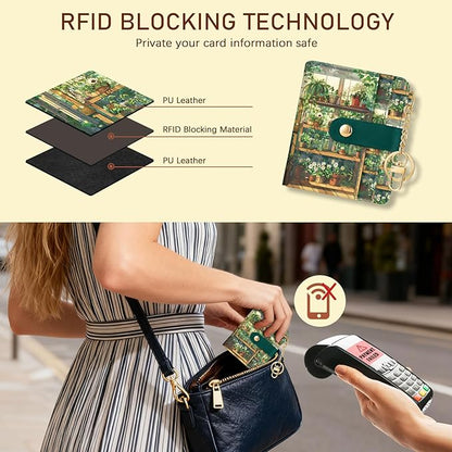 Jogjam Plants Flower Pots Rfid Girls Girly Teen Wallet, Small Slim Thin Compact Travel Credit Card Women Wallet, PU Leather Bifold Cash Zipper Coin Pocket ID Window for Female Ladies Gifts