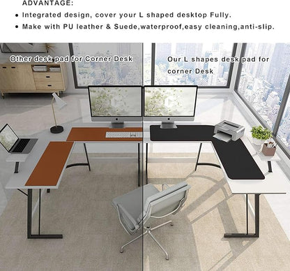 ZORESYN L Shaped Desk Mat 39.4"(L) x 39.4"(S) x 13"(W), Computer Corner Desk Pad, Large Waterproof PU Leather Mouse pad for Corner Desk, Writing Desk Pad Protector - Black