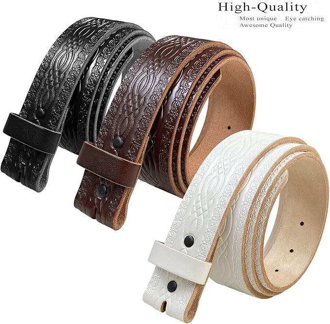 Western Floral Engraved Embossed Tooled Genuine Leather Belt Strap or Belt 1-1/2"(38mm) Wide, Multi-Style Options