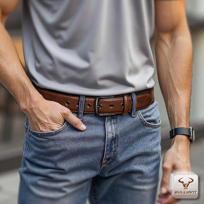 BULLIANT Men Belt 2Pack-Leather Belt 7Holes Comfortable For Men's Dress Casual Jeans 1 3/8"