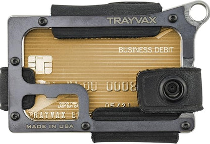 Trayvax Contour Wallet, RFID Front Pocket Money and Credit Card Holder, Minimalist Slim Leather Metal Wallet for Men and Women, Raw Stealth Black