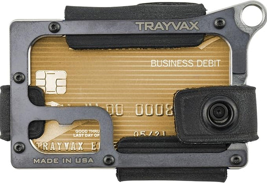 Trayvax Contour Wallet, RFID Front Pocket Money and Credit Card Holder, Minimalist Slim Leather Metal Wallet for Men and Women, Raw Stealth Black