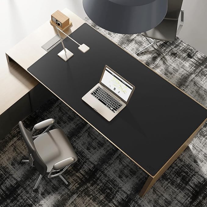 Cacoy 63" x 31.5" Extra Large Leather Desk Mat, Office Desk Pad Blotter, Oversized Mouse Pad for Home & Work, Waterproof Computer Desk Protector, Huge Gaming Desktop Mat for Keyboard & Mouse (Black)