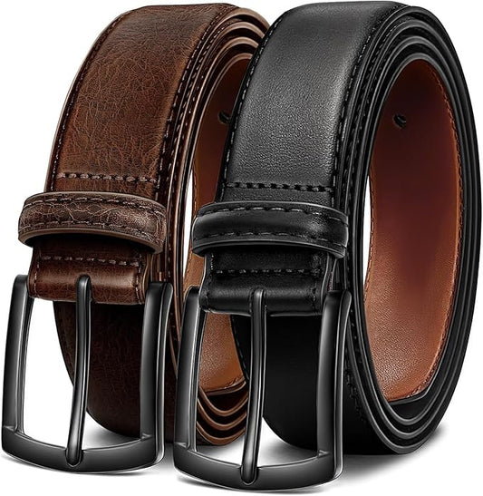 Men's Belt 2Pack Genuine Leather Belt for Men Dress Casual Golf Jeans Pants 1 3/8"