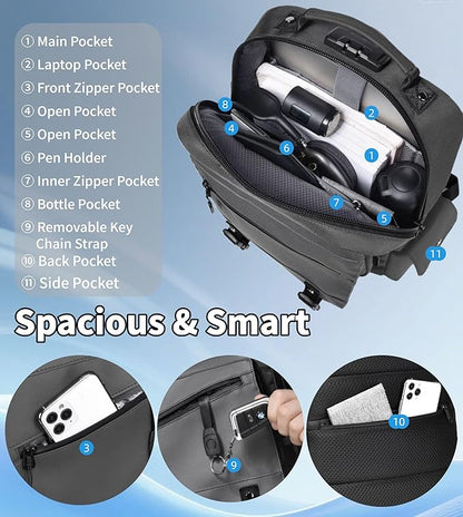 BASICPOWER Laptop Sling Bag for Men Women, Sling Backpack Crossbody Bag Fits 14 inch Computer with USB Port Anti-theft