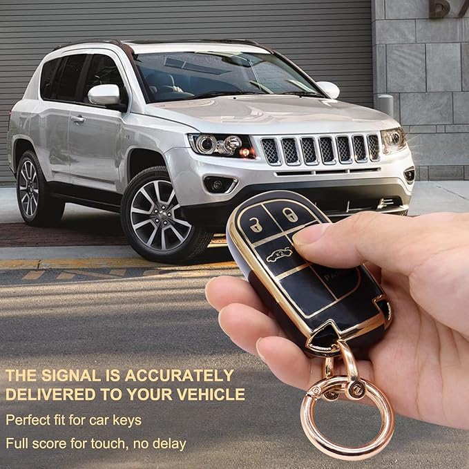 Elegananccy for Jeep Key Fob Cover, Soft Full Protection Key Case Shell Compatible with 2016 2017 2018 Jeep (Black)