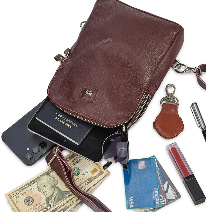 Leather Sling Bag for Women Genuine Crossbody Purse Small Trendy Cross Over Chest with Phone and Credit Card Slots (Burgundy Nappa)