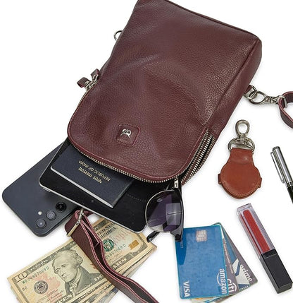 Leather Sling Bag for Women Genuine Crossbody Purse Small Trendy Cross Over Chest with Phone and Credit Card Slots (Burgundy Nappa)