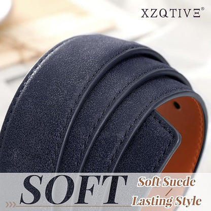 XZQTIVE Mens Suede Belt - 1 3/8" Genuine Leather Dress Belt for Jeans Dress Handmade Classic Every Day Belt