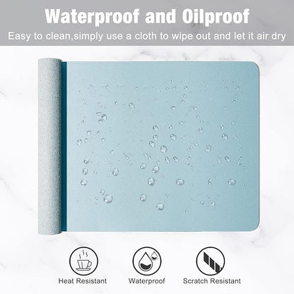 Hsurbtra Desk Pad, 23.6" x 13.8" PU Leather Desk Mat, M Extended Mouse Pad, Waterproof Desktop Blotter Protector, Non-Slip Ultra Thin Small Laptop Keyboard Writing Mat for Office Home, Lake Blue