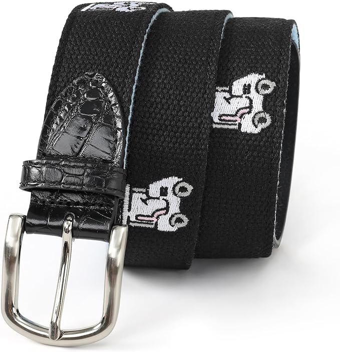 Mile High Life Golf Belts for Men, Canvas Belt with Genuine Leather Tips, Embroidered 2 Layer Web Belt with Pin Buckle