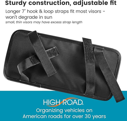 High Road Sun Visor Organizer with Sunglass Holder for Car - Faux Leather Glasses Holder for Car or Truck with Card Pockets and Zippered Compartment for Documents and Receipts