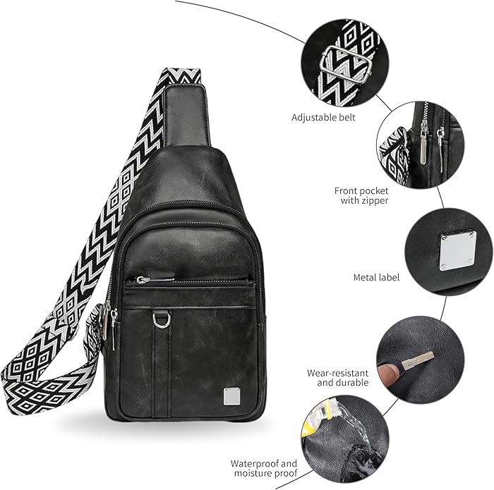 Sling Bag Set, PU Leather Sling Bag, Multi-Zipper Design for Travel, Outdoors, Valentine’s Day Gifts