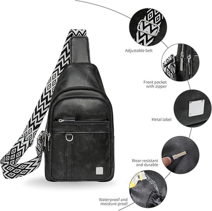 Sling Bag Set, PU Leather Sling Bag, Multi-Zipper Design for Travel, Outdoors, Valentine’s Day Gifts