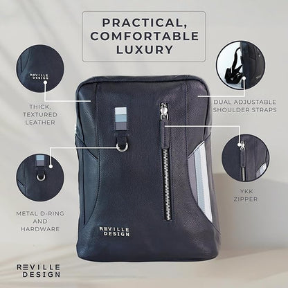 Full Grain Leather Backpack – Water-Resistant, Padded Laptop Compartment, Adjustable Straps, 16L Capacity, Slim Design, Leather Backpack for Men and Women - Anthracite Black
