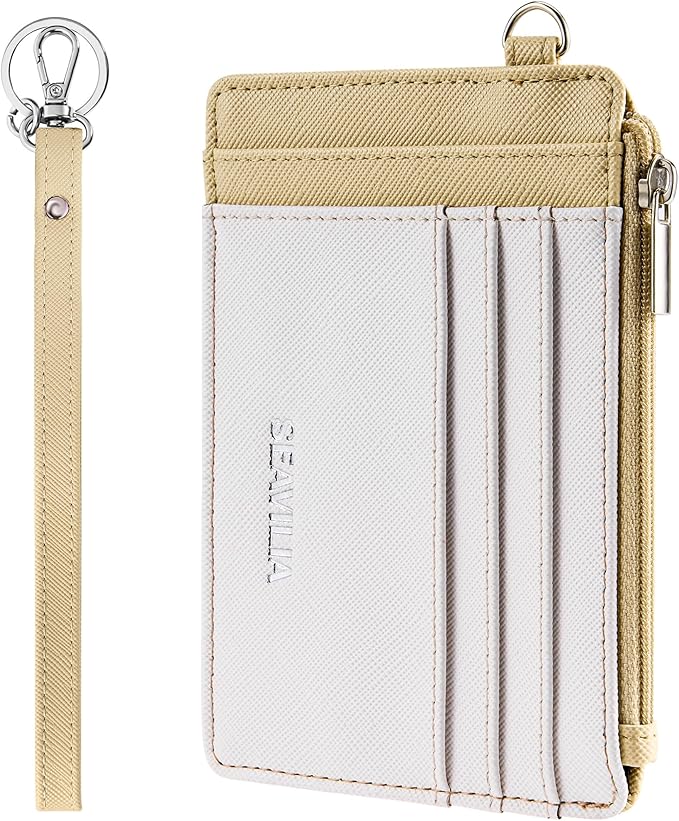 SEAVILIA Small Wallet for Women Slim Wristlet Keychain Wallets RFID Credit Card Holder With Zipper Pocket, ID Window (Beige＆Apricot)