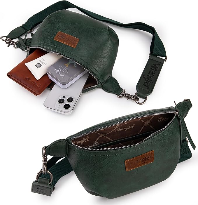 Wrangler Large Fanny Packs for Women Waist Bag Travel Belt Bags Crossbody Sling Purse WG82-194GN
