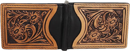 CHALLENGER Men's Western Antique Floral Tooled Slim Money Clip Minimalist Wallet 18RTW89M
