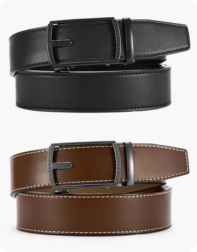 CHAOREN Mens Belt Leather Ratchet Belt 2 Pack - Customizable Fit, Effortless Style (35mm)
