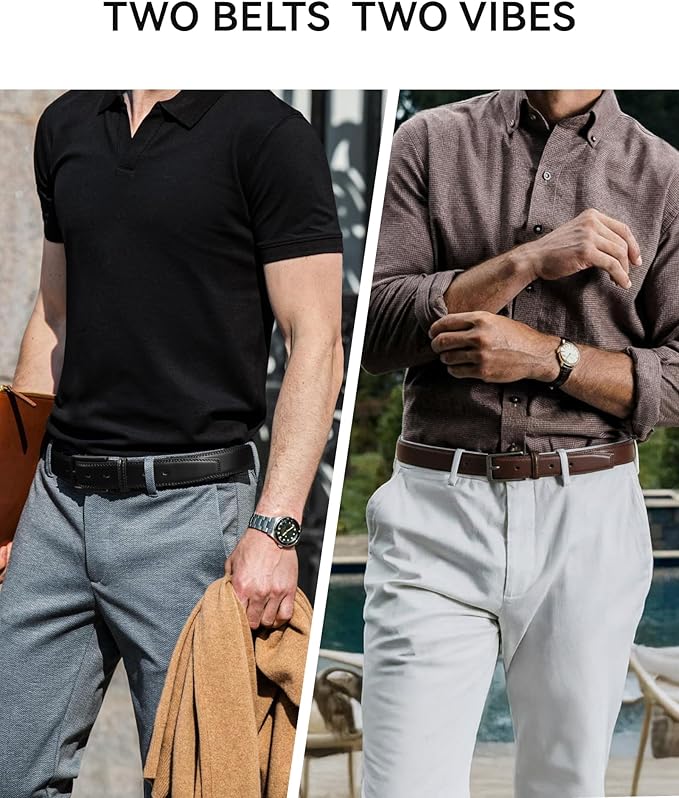 CHAOREN Leather Dress Belt Men 2 Pack - 1 3/8" Mens Belts for Work Business Casual Jeans
