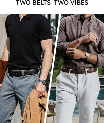 CHAOREN Leather Dress Belt Men 2 Pack - 1 3/8" Mens Belts for Work Business Casual Jeans
