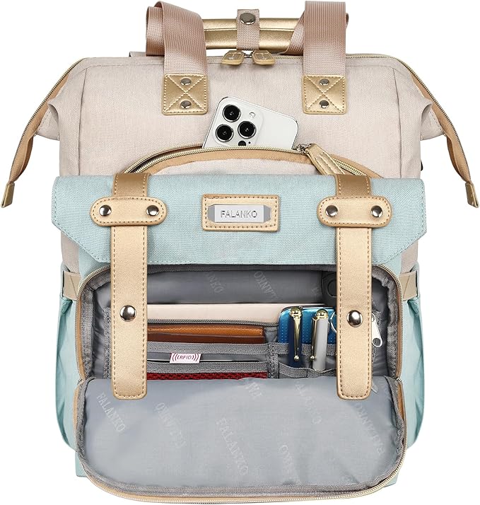 FALANKO Laptop Backpack for Women,15.6 inch Computer Backpack for Work School Nurse Teacher with Laptop Compartment,RFID,Large Wide Open,Travel BackpackTravel School Outdoor Activities