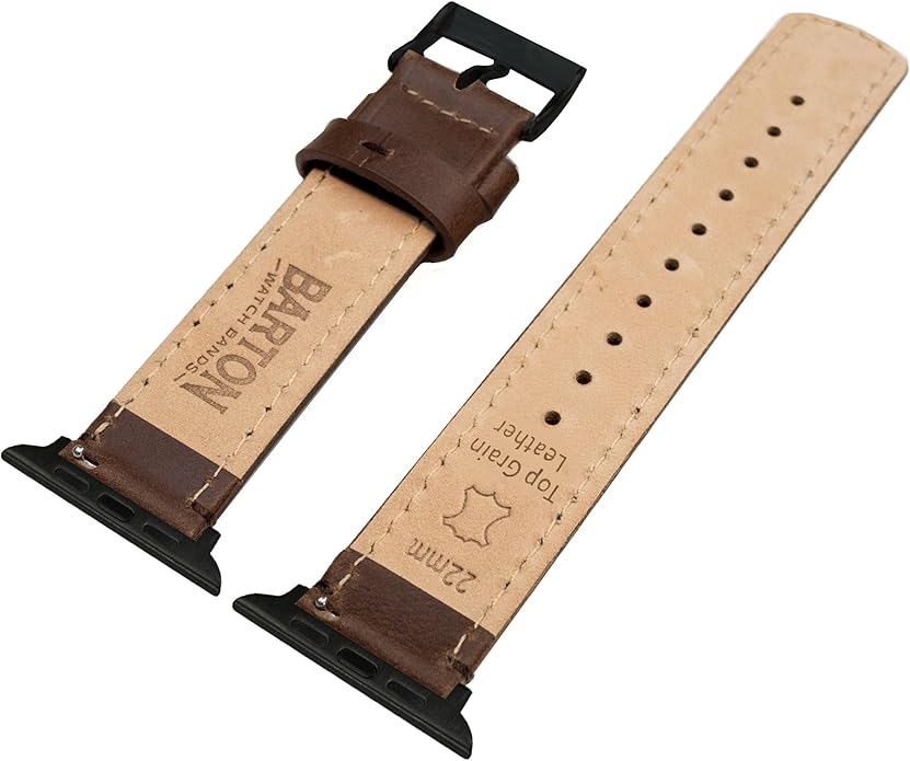 BARTON WATCH BANDS - Top Grain Leather Watch Bands Compatible with Apple Watch Models - 1, 2, 3, 4, 5, 6, 7, 8, 9, 10, SE, Ultra & Ultra 2