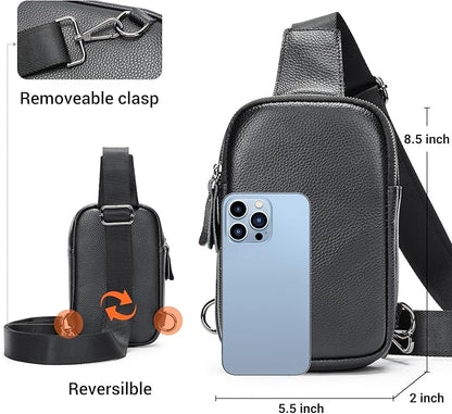 Genuine Leather Sling Bags for Men Crossbody Purse Vintage Small Messenger Shoulder Bag for Phone Side Chest Daypack Bag
