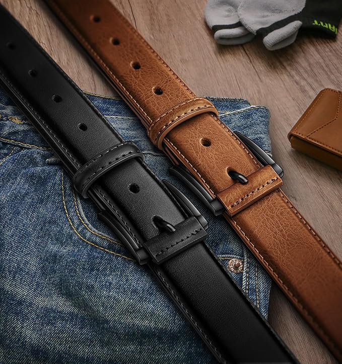 KEMISANT Men Belt 2Pack – Genuine Leather Belt for Men Dress Casual Golf Jeans 1 3/8"