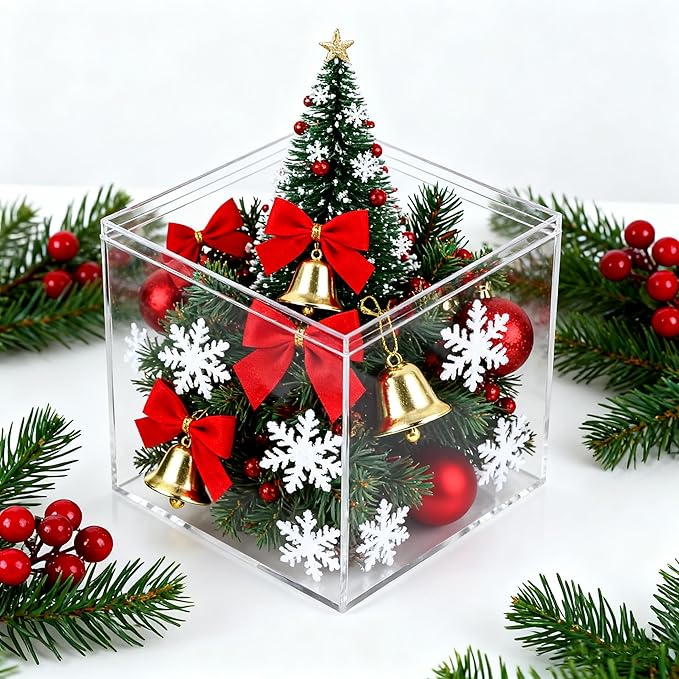 Acrylic Box Clear Display Boxes with Lids 4.73x4.73x4.73Inch Plastic Square Containers, Decorative Boxes Large Acrylic Storage Boxes for Collectibles,Wedding, Valentine's Day Party, Treats, Jewelry