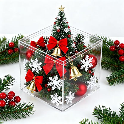 Acrylic Box Clear Display Boxes with Lids 4.73x4.73x4.73Inch Plastic Square Containers, Decorative Boxes Large Acrylic Storage Boxes for Collectibles,Wedding, Valentine's Day Party, Treats, Jewelry