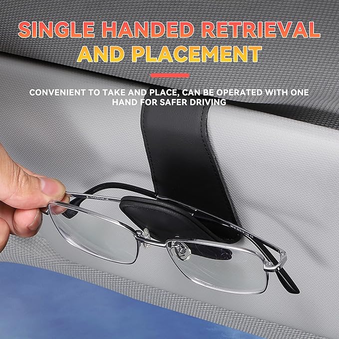 2PCS Sunglasses Holders for Car Sun Visor, Leather Eyeglasses Hanger Mounter, Magnetic Glasses Holder and Ticket Card Clip, Universal Auto Interior Accessories (Beige, 1PCS)