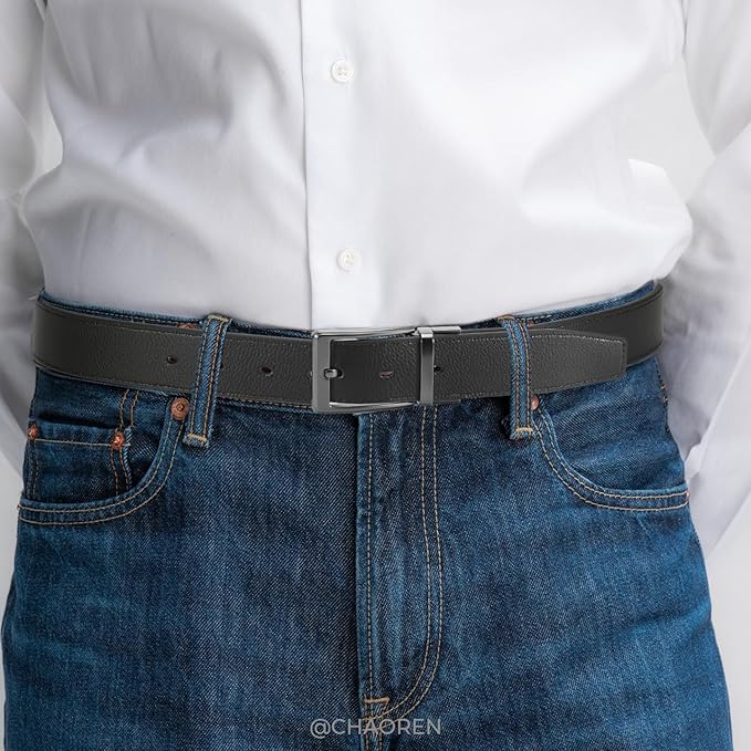 CHAOREN Reversible Mens Belt 1 Piece – Leather Belt Men for Dress Pants - Single Belt, 2 Colors