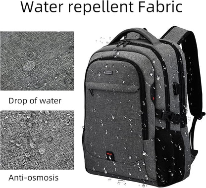 DUSLANG 17 Inch Travel Laptop Backpack Water Resistant College Backpack for Men Laptop Bag with USB Charging Port,Light Grey