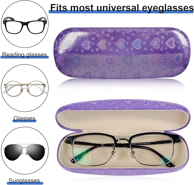 Joyberg Glasses Case, 2 Pack Eyeglass Case with Cleaning Cloth, Glasses Case Hard Shell Fits Most Glasses