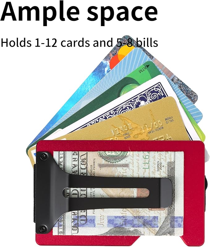 Minimalist Slim Wallet for Men,RFID Blocking Metal Wallet,Aluminum Credit Card Holder & Money Clip 12-15 Cards,Slim Rfid Front Pocket Mens Wallet,Matt Red