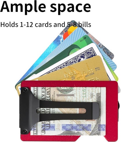 Minimalist Slim Wallet for Men,RFID Blocking Metal Wallet,Aluminum Credit Card Holder & Money Clip 12-15 Cards,Slim Rfid Front Pocket Mens Wallet,Matt Red