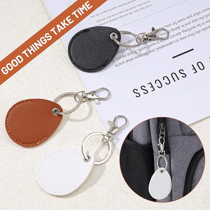 6pcs Key Fob Covers,PU Leather Key Fob, Leather Keys Holder with Keys Carabiner Clip, for RFID Keyfob Token Tag Door Entry Access Control, Black, White, Brown