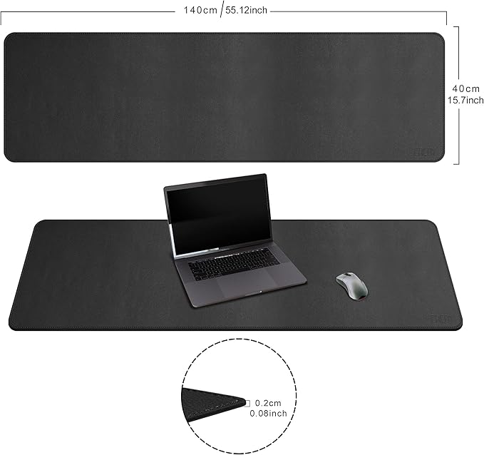 Cacoy PU Leather Desk Pad, 55" x 16" Computer Desk Writing Mat for Office and Home, Large Gaming Keyboard Mouse Pad (Black)